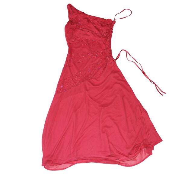 Y2K City Triangles Pink Double Lined One Shoulder Midi Dress With Beading Size 9 - Picture 1 of 6